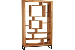 Massivholz Bücherregal CUBUS 190cm Akazie honey finish Metallfüße schwarz Standregal