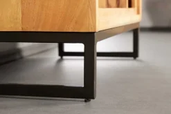 Massivholz Bücherregal CUBUS 190cm Akazie honey finish Metallfüße schwarz Standregal