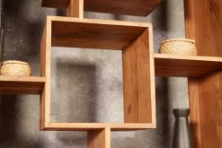 Massivholz Bücherregal CUBUS 190cm Akazie honey finish Metallfüße schwarz Standregal