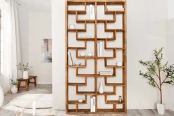 Massivholz Bücherregal JAVA 200cm natur Teakholz Standregal Raumtrenner recycelt