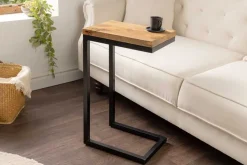 Massivholz Beistelltisch GASTON 65cm natur Mangoholz Metall schwarz handmade