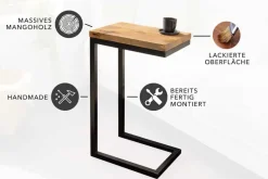 Massivholz Beistelltisch GASTON 65cm natur Mangoholz Metall schwarz handmade