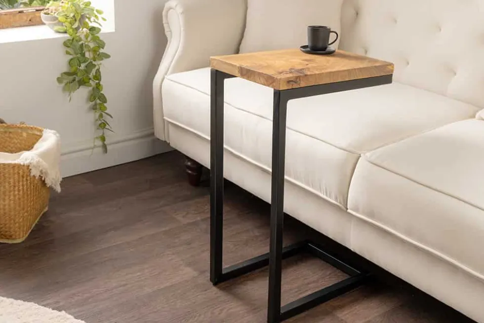 Massivholz Beistelltisch GASTON 65cm natur Mangoholz Metall schwarz handmade