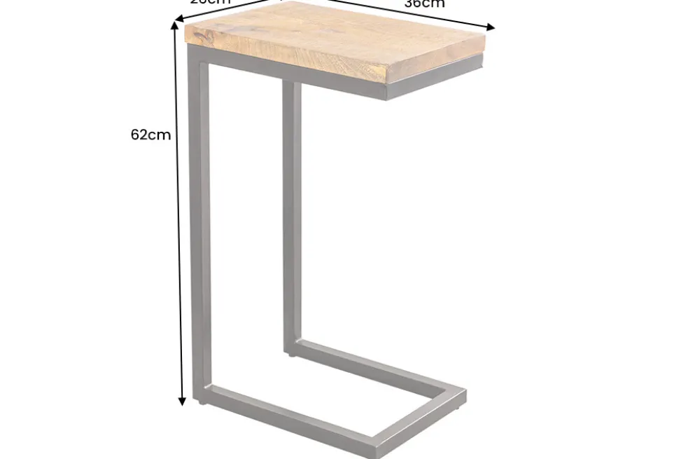 Massivholz Beistelltisch GASTON 65cm natur Mangoholz Metall schwarz handmade