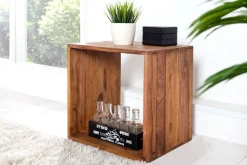 Massivholz Beistelltisch MAKASSAR 45cm braun Sheesham stone finish Regal handmade