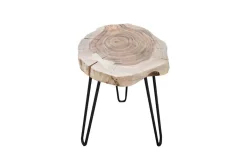 Massivholz Beistelltisch GOA 40cm natur Akazie Baumstamm Metall schwarz Hairpin Legs