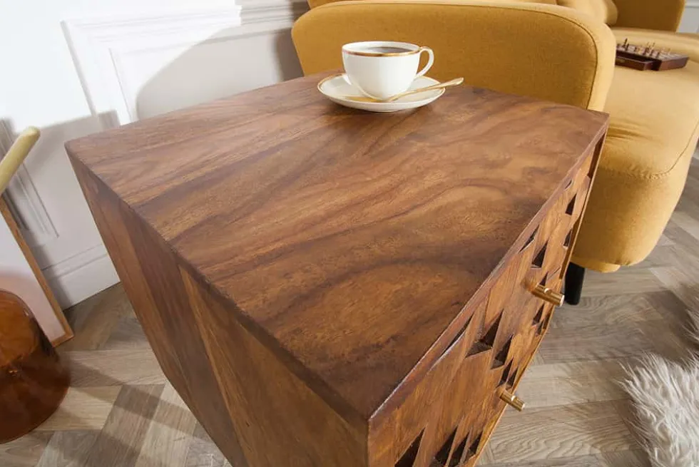 Massivholz Beistelltisch MYSTIC LIVING 60cm braun Sheesham stone finish Nachttisch