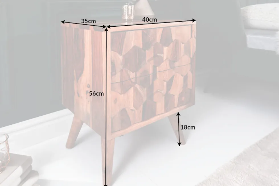 Massivholz Beistelltisch MYSTIC LIVING 60cm braun Sheesham stone finish Nachttisch