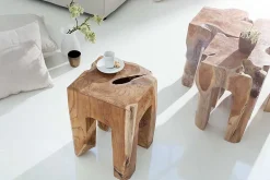 Massivholz Beistelltisch MOLAR 30cm Hocker Teak Block aus einem Stück gefertigt