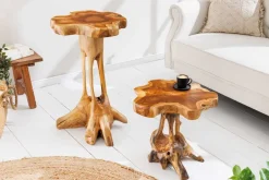 Massivholz Beistelltisch ROOT 40cm natur Teak aus Wurzelholz im Stelzen-Design