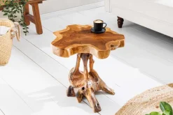 Massivholz Beistelltisch ROOT 40cm natur Teak aus Wurzelholz im Stelzen-Design