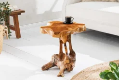 Massivholz Beistelltisch ROOT 40cm natur Teak aus Wurzelholz im Stelzen-Design