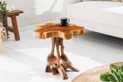 Massivholz Beistelltisch ROOT 40cm natur Teak aus Wurzelholz im Stelzen-Design