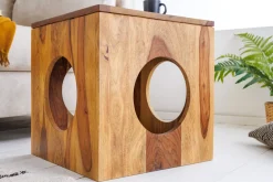 Massivholz Beistelltisch CUBUS 40cm Sheesham stone finish Hocker