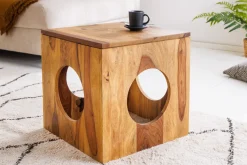 Massivholz Beistelltisch CUBUS 40cm Sheesham stone finish Hocker