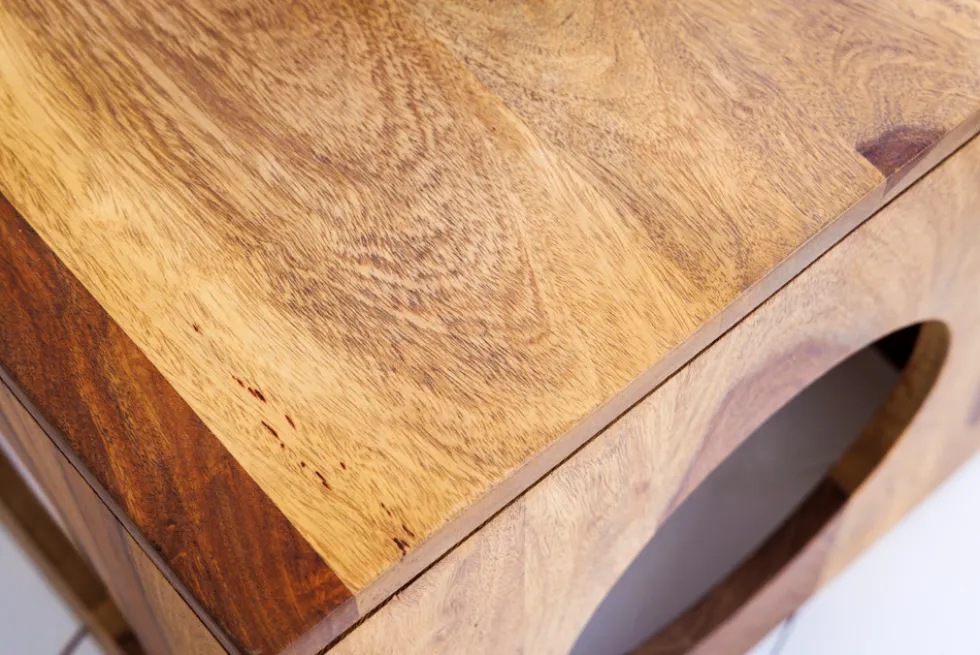 Massivholz Beistelltisch CUBUS 40cm Sheesham stone finish Hocker