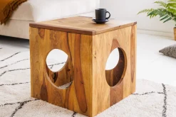 Massivholz Beistelltisch CUBUS 40cm Sheesham stone finish Hocker