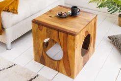 Massivholz Beistelltisch CUBUS 40cm Sheesham stone finish Hocker