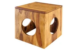 Massivholz Beistelltisch CUBUS 40cm Sheesham stone finish Hocker