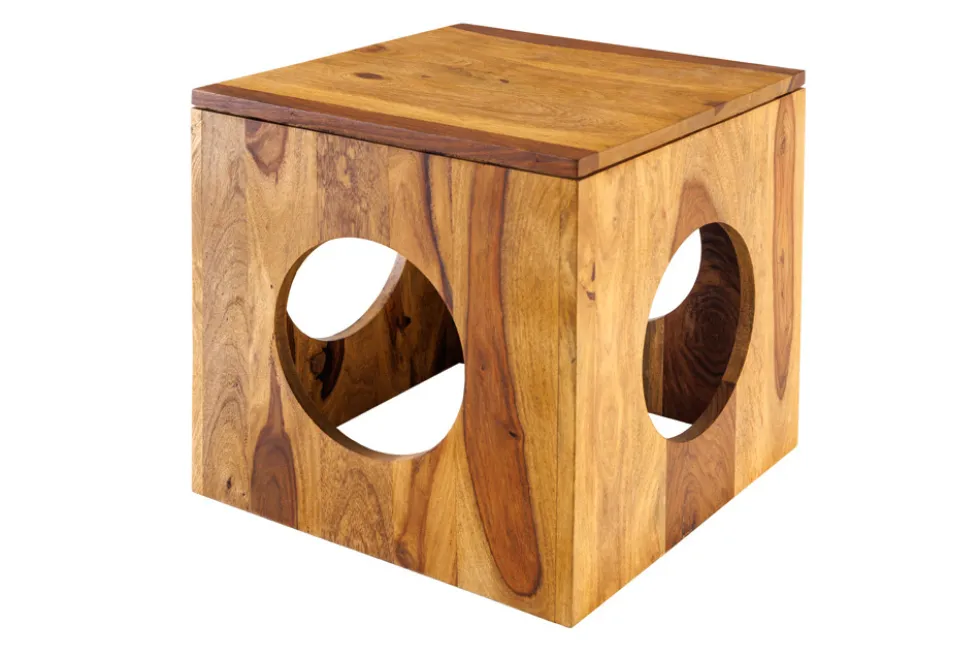 Massivholz Beistelltisch CUBUS 40cm Sheesham stone finish Hocker