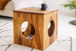 Massivholz Beistelltisch CUBUS 40cm Sheesham stone finish Hocker