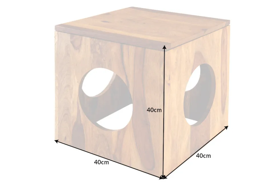 Massivholz Beistelltisch CUBUS 40cm Sheesham stone finish Hocker