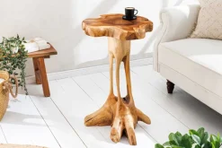 Massivholz Beistelltisch ROOT 70cm natur Teak aus Wurzelholz im Stelzen-Design