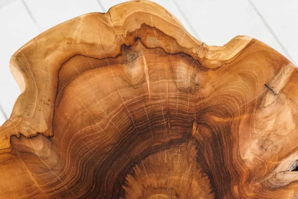 Massivholz Beistelltisch ROOT 70cm natur Teak aus Wurzelholz im Stelzen-Design