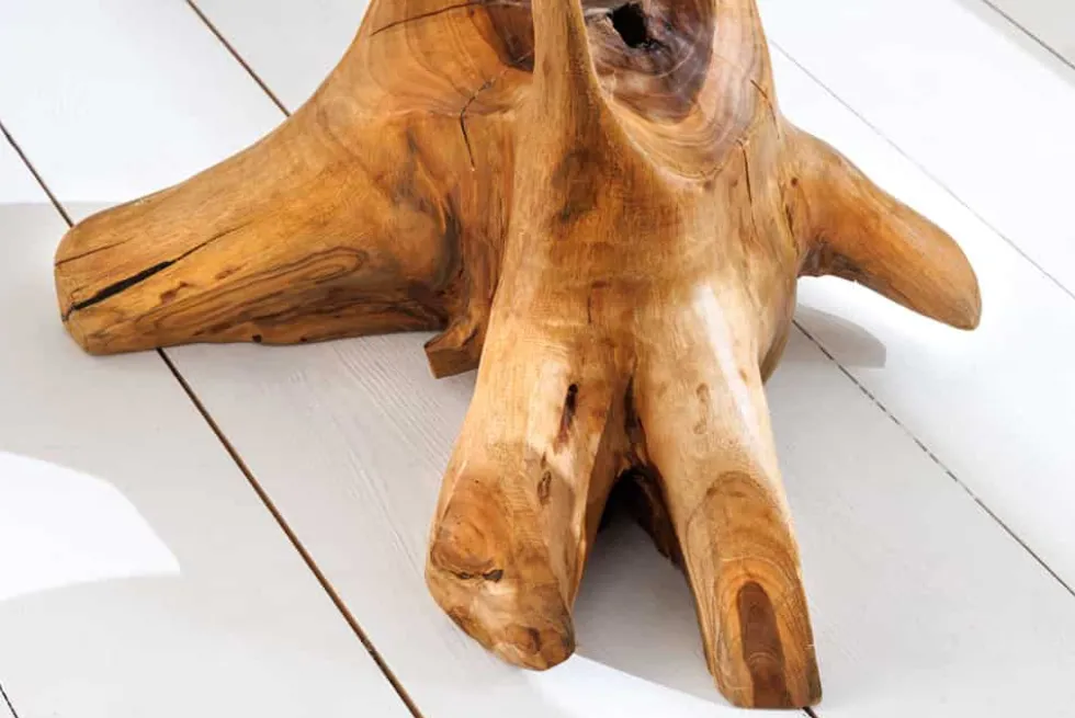 Massivholz Beistelltisch ROOT 70cm natur Teak aus Wurzelholz im Stelzen-Design