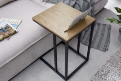 Massivholz Beistelltisch SCANDINAVIA 45cm natur Wildeiche Metall schwarz Laptoptisch