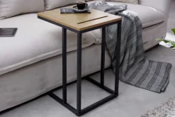 Massivholz Beistelltisch SCANDINAVIA 45cm natur Wildeiche Metall schwarz Laptoptisch