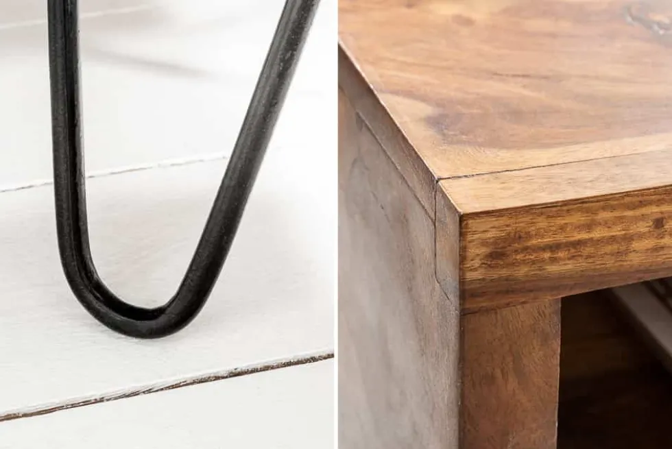 Massivholz Beistelltisch SCORPION 45cm braun Sheesham stone finish Hairpin Legs Stauraum