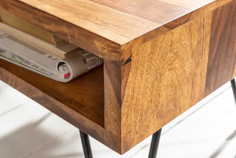Massivholz Beistelltisch SCORPION 45cm braun Sheesham stone finish Hairpin Legs Stauraum