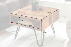 Massivholz Beistelltisch SCORPION 45cm braun Sheesham stone finish Hairpin Legs Stauraum