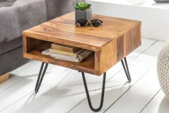 Massivholz Beistelltisch SCORPION 45cm braun Sheesham stone finish Hairpin Legs Stauraum