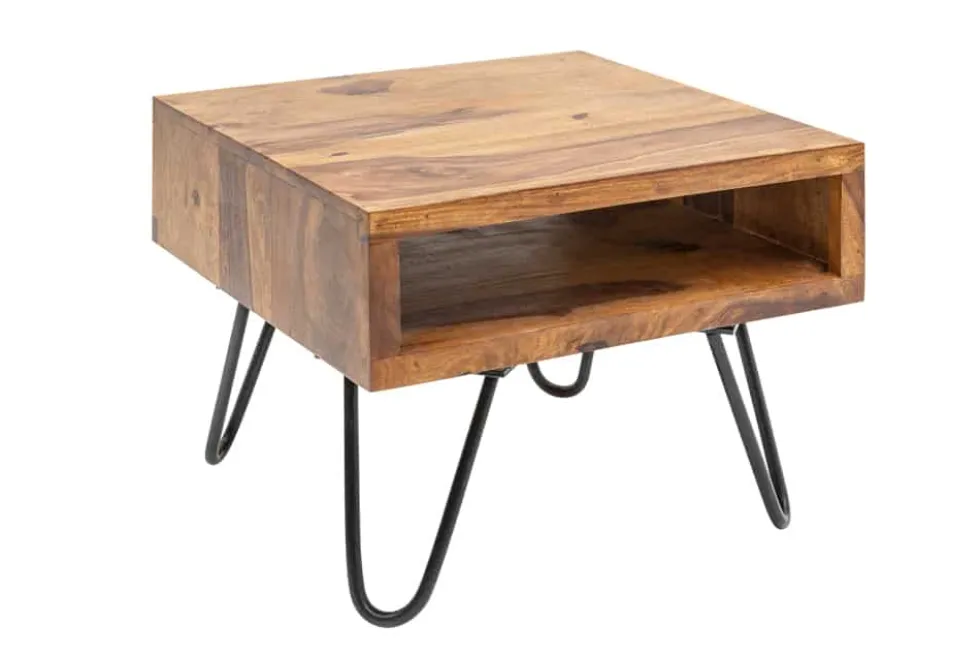 Massivholz Beistelltisch SCORPION 45cm braun Sheesham stone finish Hairpin Legs Stauraum