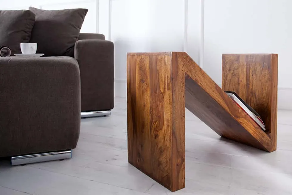 Massivholz Beistelltisch Z 45cm braun Sheesham stone finish einzigartige Maserung
