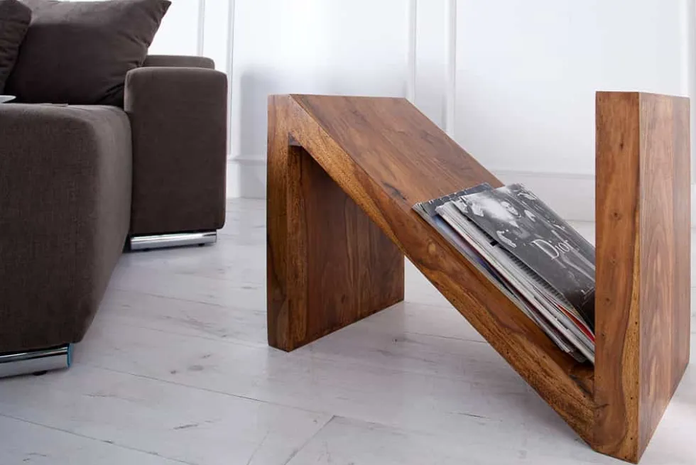 Massivholz Beistelltisch Z 45cm braun Sheesham stone finish einzigartige Maserung