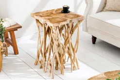 Massivholz Beistelltisch DRIFTWOOD 60cm natur Teak viereckig im Stelzen-Design