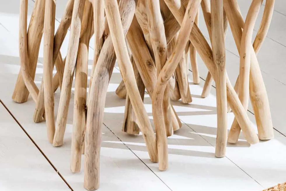 Massivholz Beistelltisch DRIFTWOOD 60cm natur Teak viereckig im Stelzen-Design
