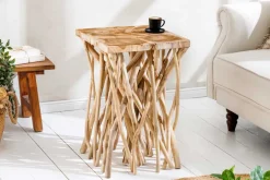 Massivholz Beistelltisch DRIFTWOOD 60cm natur Teak viereckig im Stelzen-Design