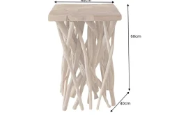 Massivholz Beistelltisch DRIFTWOOD 60cm natur Teak viereckig im Stelzen-Design