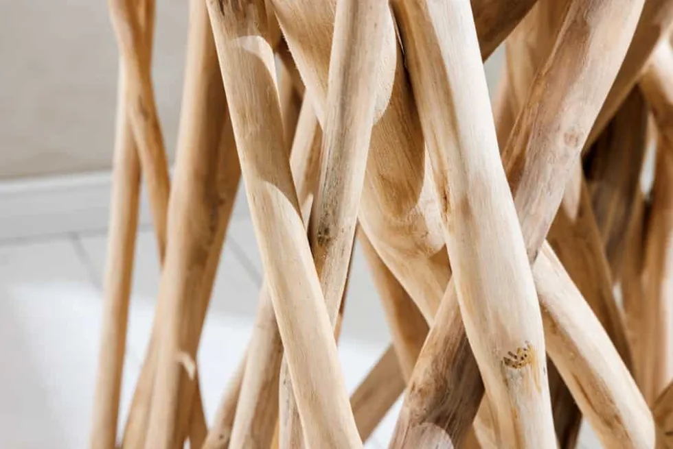 Massivholz Beistelltisch DRIFTWOOD 60cm natur Teak viereckig im Stelzen-Design