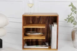 Massivholz Beistelltisch CUBUS 45cm braun Sheesham stone finish Regal Nachttisch