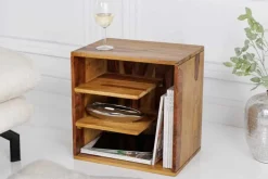 Massivholz Beistelltisch CUBUS 45cm braun Sheesham stone finish Regal Nachttisch