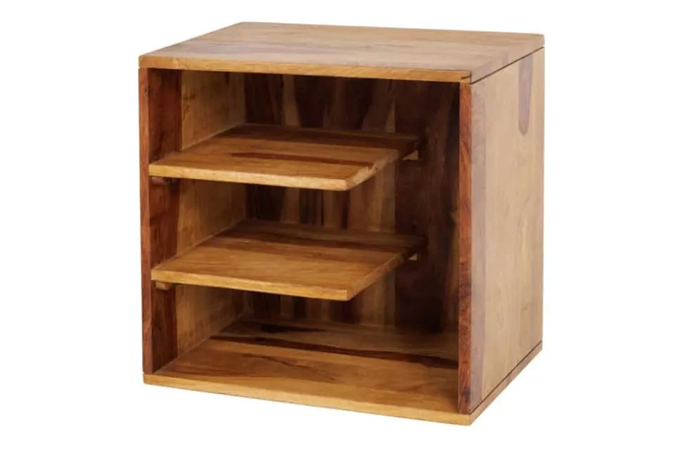 Massivholz Beistelltisch CUBUS 45cm braun Sheesham stone finish Regal Nachttisch