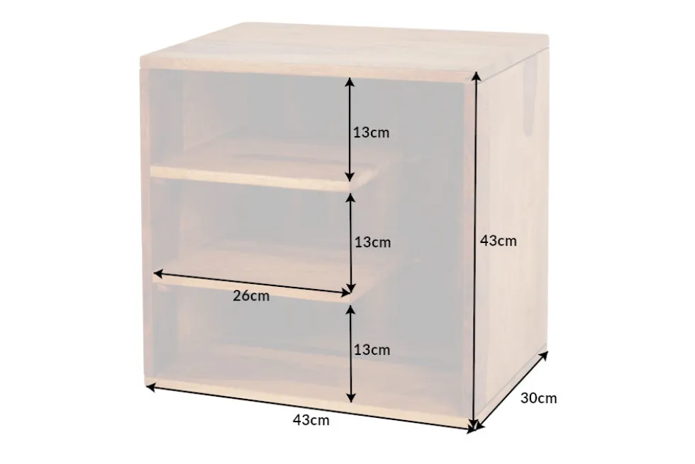 Massivholz Beistelltisch CUBUS 45cm braun Sheesham stone finish Regal Nachttisch