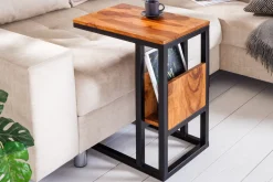 Massivholz Beistelltisch CONCIERGE 60cm braun Sheesham stone finish mit Stauraum