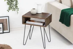 Massivholz Beistelltisch SCORPION 55cm Akazie Nachttisch mit Ablage Hairpin Legs Metall