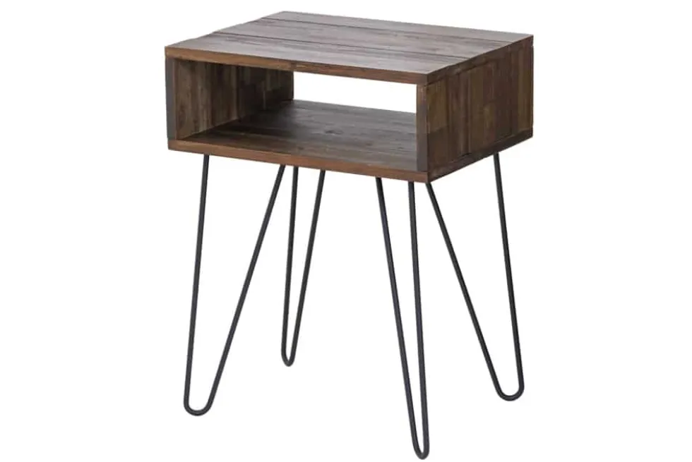 Massivholz Beistelltisch SCORPION 55cm Akazie Nachttisch mit Ablage Hairpin Legs Metall
